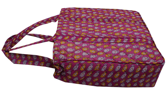 Sushila Vintage Purple Tote Bag 100% Pure Silk Printed Handbag Shoulder Bag