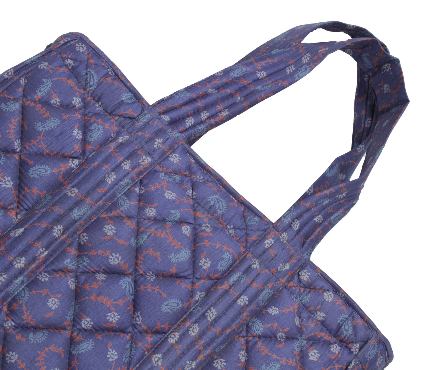 Sushila Vintage Blue Indian Tote Bag 100% Pure Silk Printed Handbag Shoulder Bag