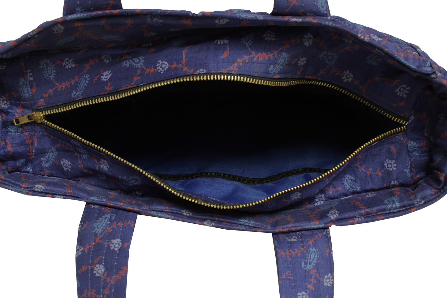 Sushila Vintage Blue Indian Tote Bag 100% Pure Silk Printed Handbag Shoulder Bag