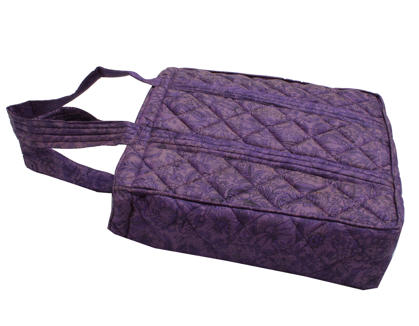 Sushila Vintage Purple Tote Bag 100% Pure Silk Printed Handbag Shoulder Bag
