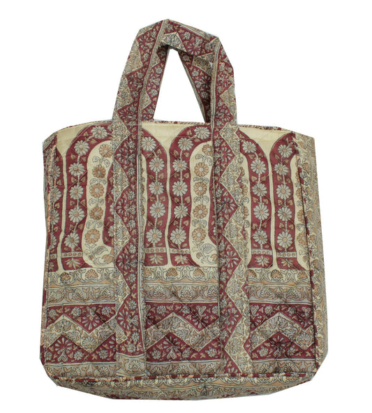 Sushila Vintage Cream Tote Bag 100% Pure Silk Printed Handbag Shoulder Bag