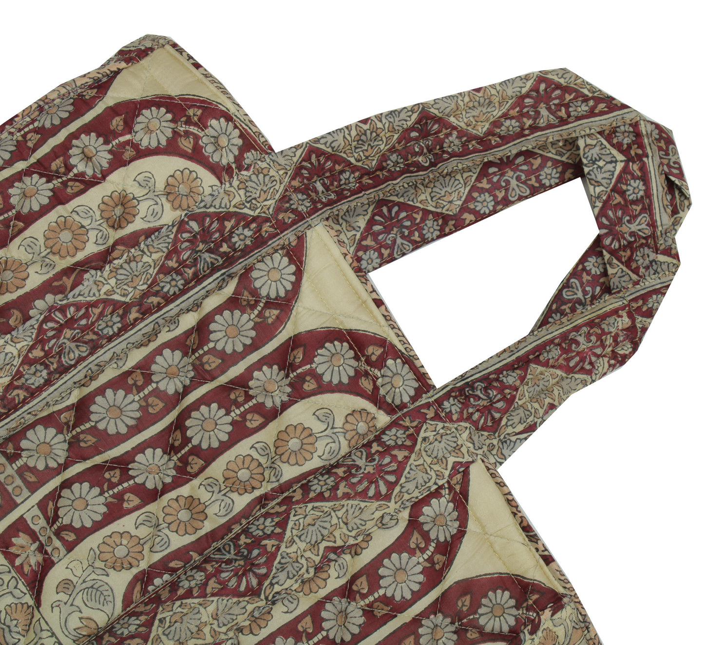 Sushila Vintage Cream Tote Bag 100% Pure Silk Printed Handbag Shoulder Bag