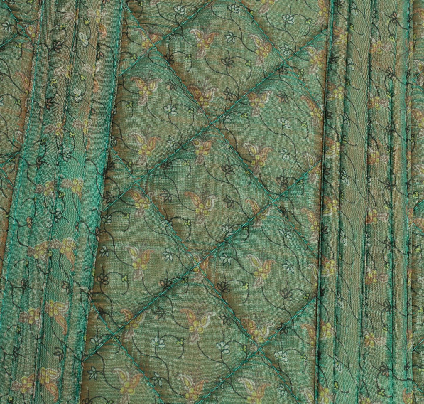 Sushila Vintage Green Tote Bag 100% Pure Silk Printed Handbag Shoulder Bag