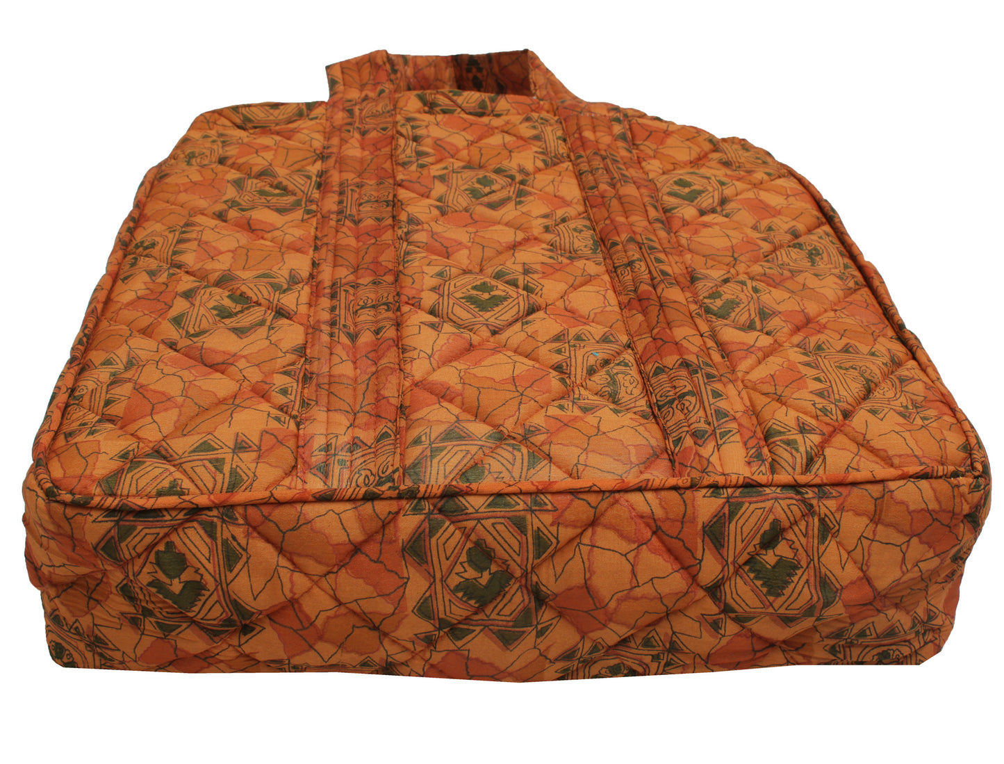 Sushila Vintage Brown Tote Bag 100% Pure Silk Printed Handbag Shoulder Bag