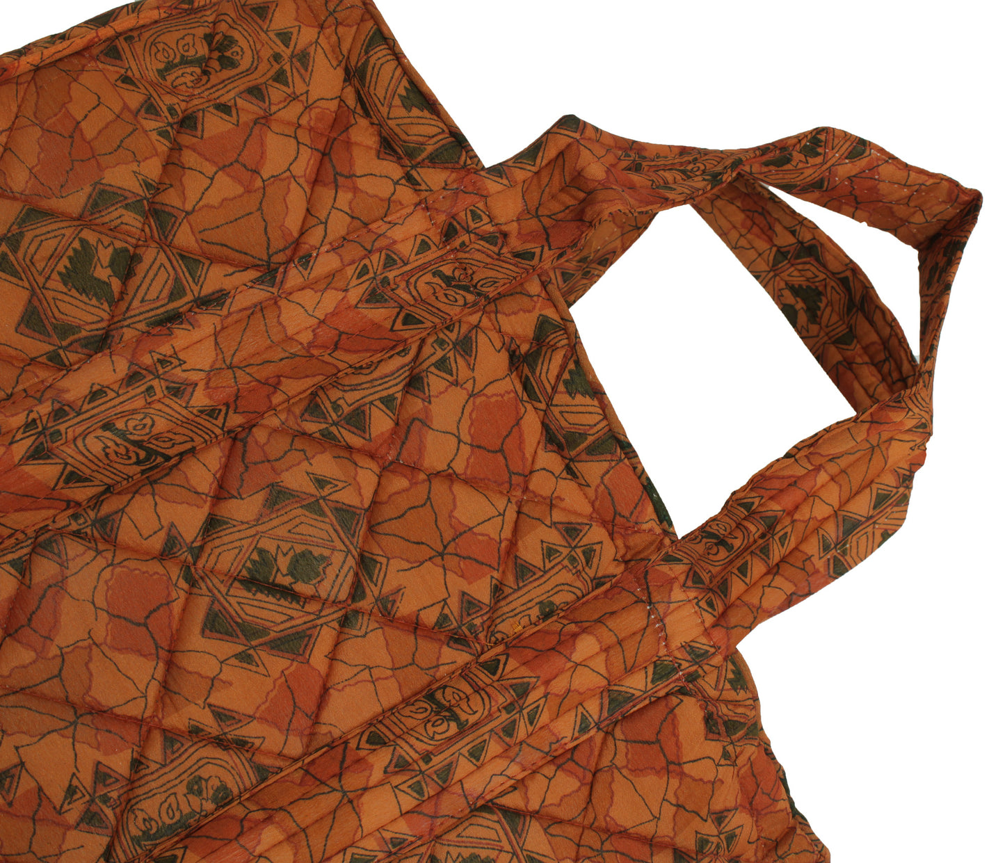 Sushila Vintage Brown Tote Bag 100% Pure Silk Printed Handbag Shoulder Bag