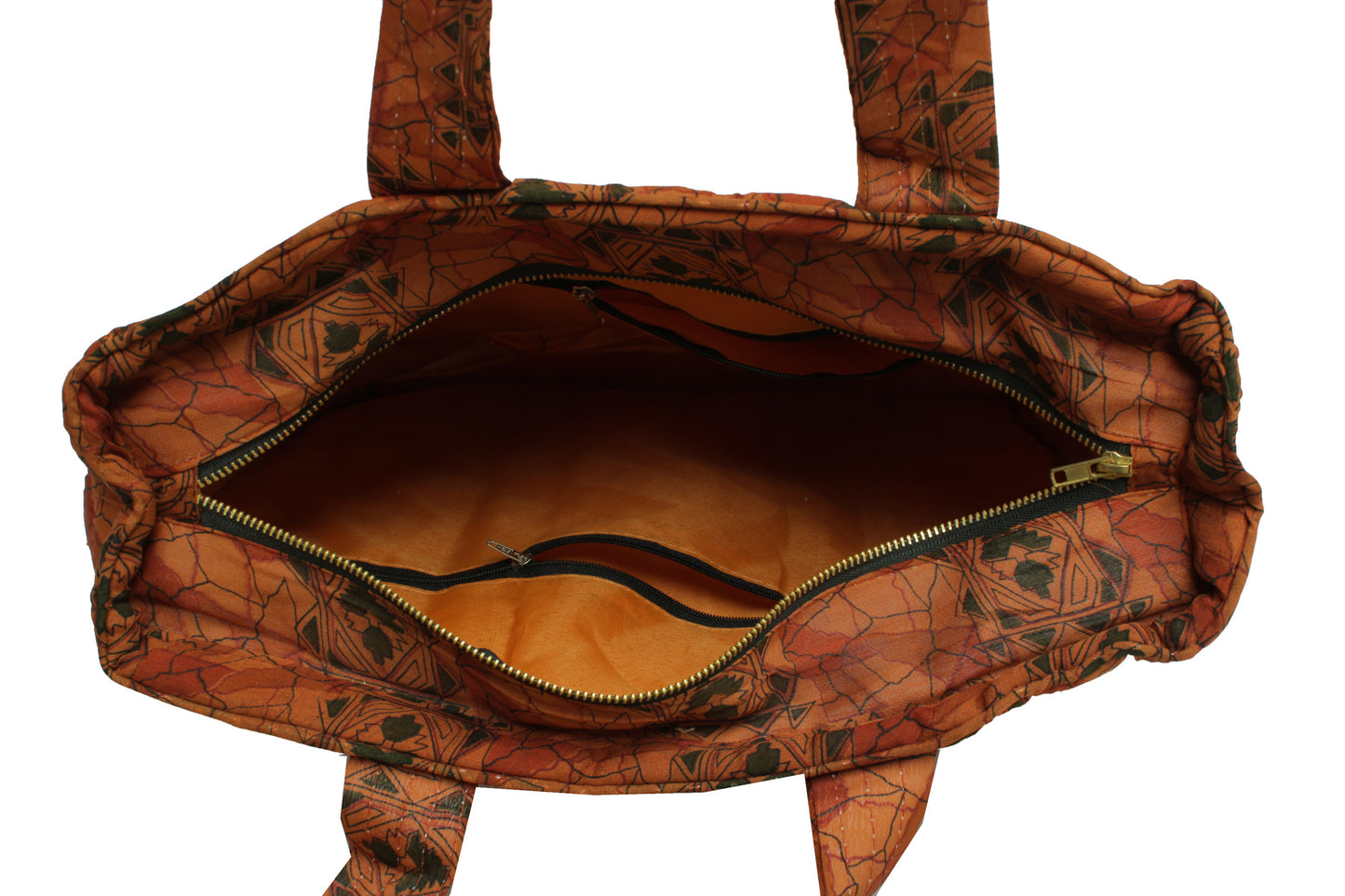 Sushila Vintage Brown Tote Bag 100% Pure Silk Printed Handbag Shoulder Bag