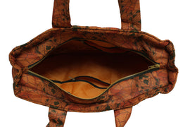 Sushila Vintage Brown Tote Bag 100% Pure Silk Printed Handbag Shoulder Bag