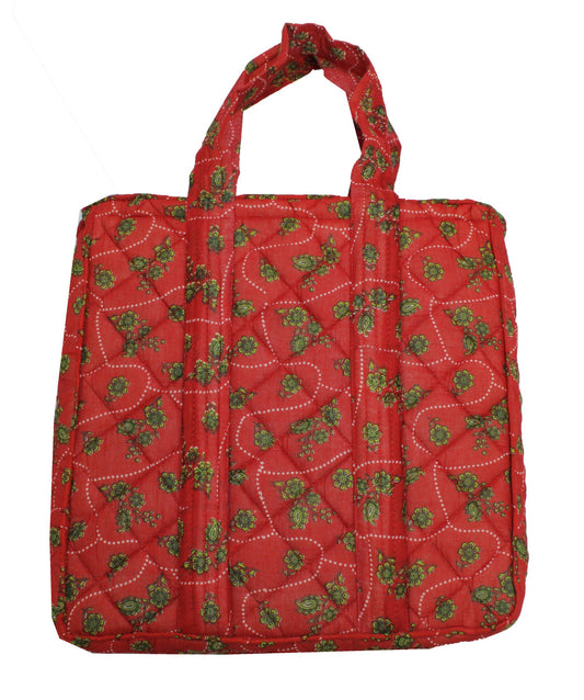 Sushila Vintage Red Tote Bag 100% Pure Silk Printed Handbag Shoulder Bag