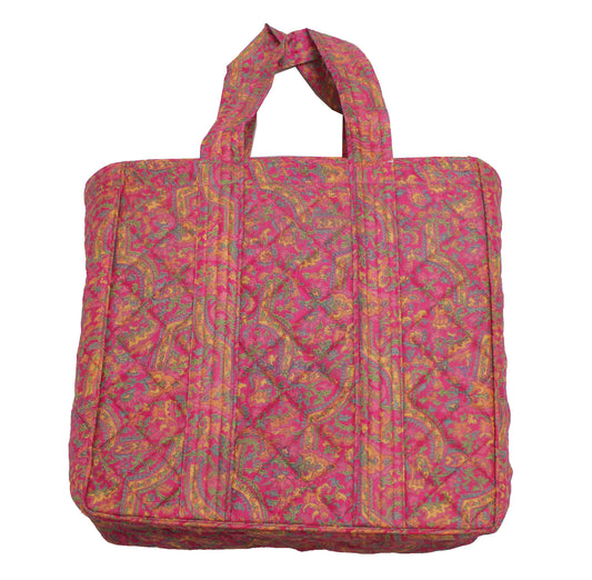 Sushila Vintage Magenta Tote Bag 100% Pure Silk Printed Handbag Shoulder Bag