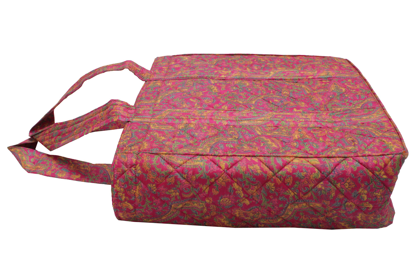 Sushila Vintage Magenta Tote Bag 100% Pure Silk Printed Handbag Shoulder Bag