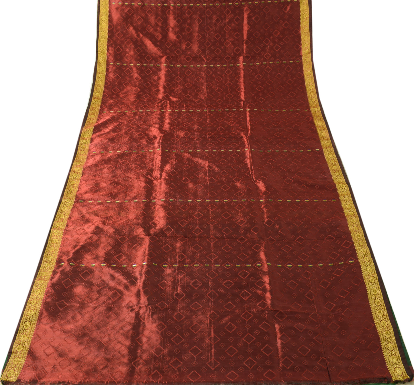 Sushila Vintage Maroon Scrap Craft Saree Blend Silk Woven Banarasi Sari Fabric