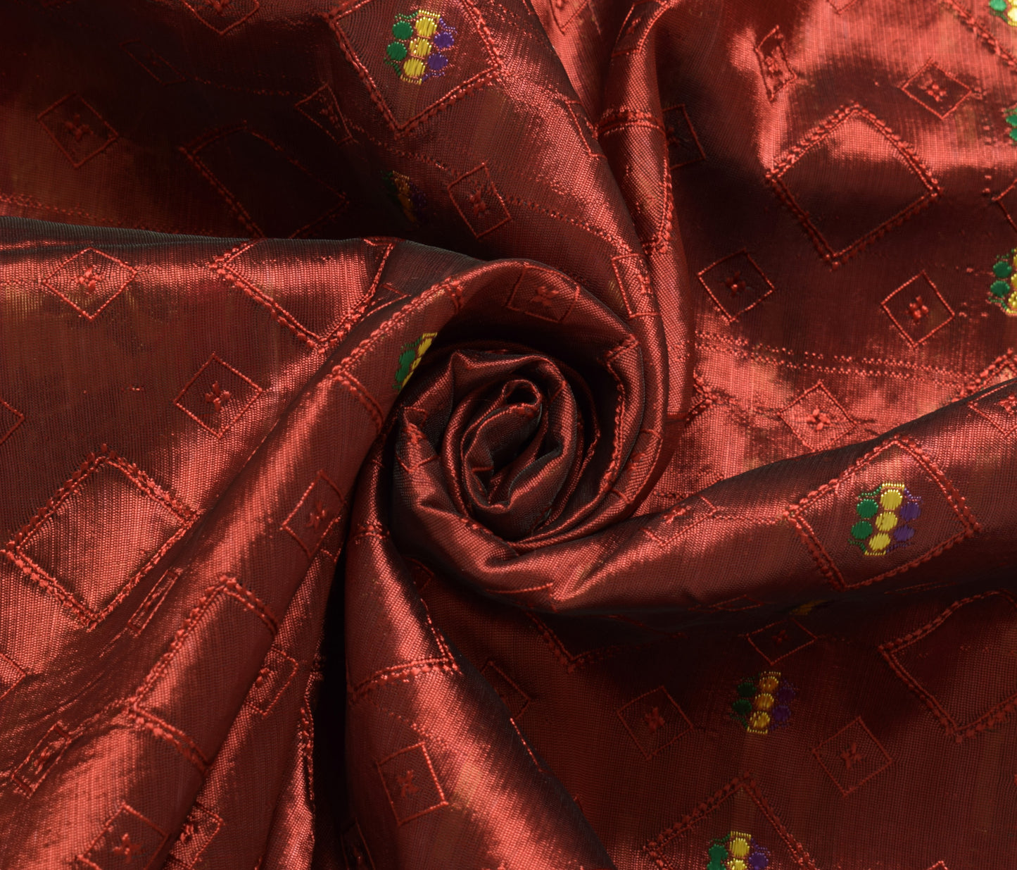 Sushila Vintage Maroon Scrap Craft Saree Blend Silk Woven Banarasi Sari Fabric