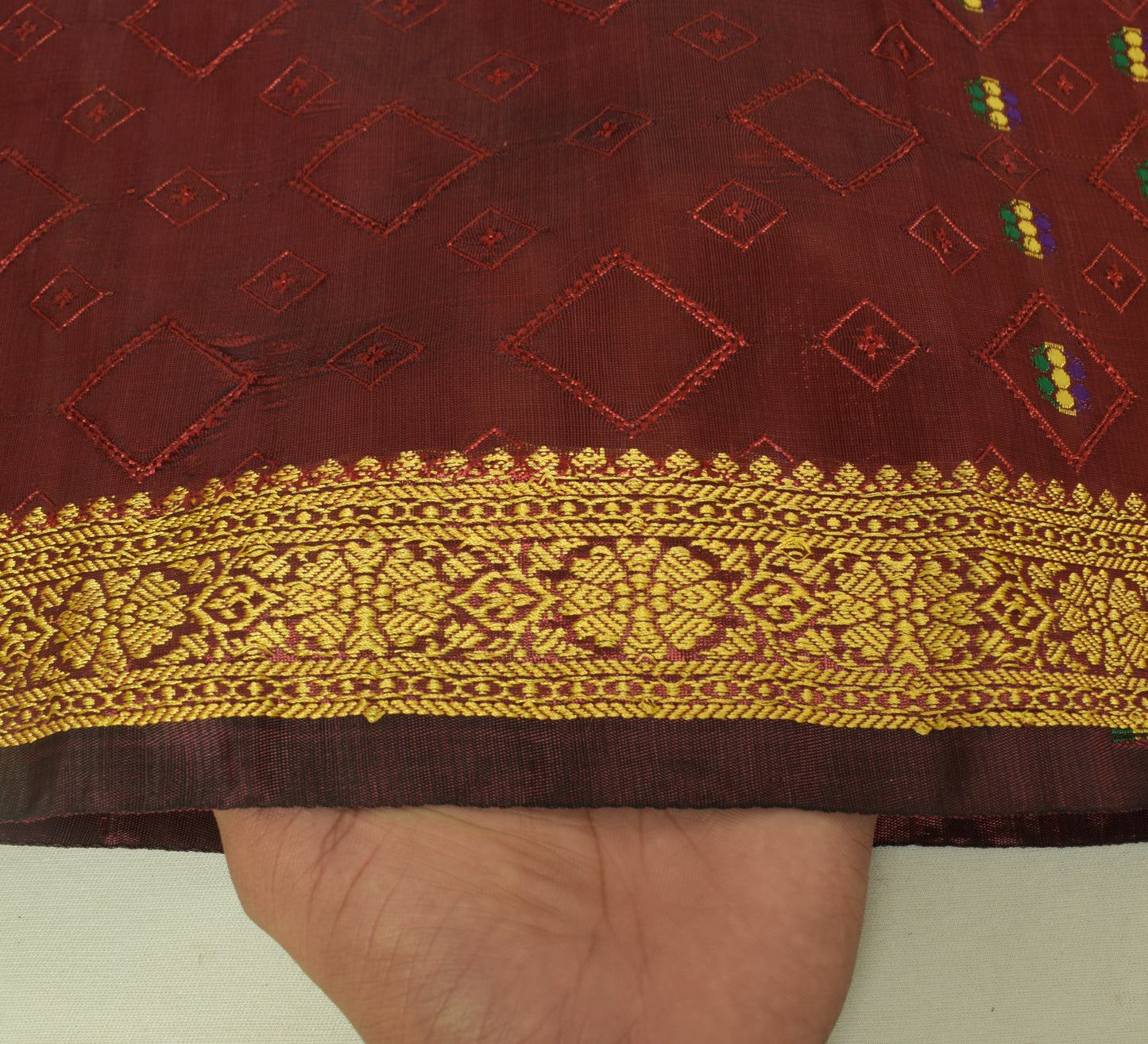 Sushila Vintage Maroon Scrap Craft Saree Blend Silk Woven Banarasi Sari Fabric