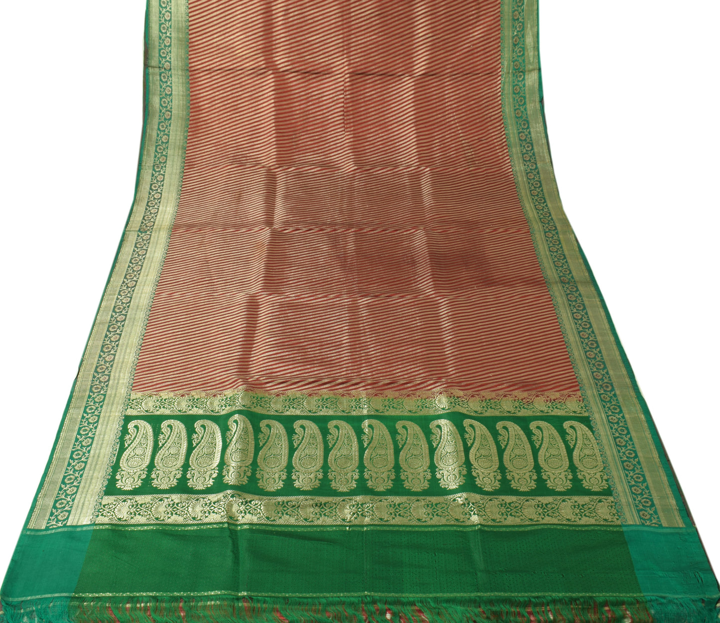Sushila Vintage Maroon BANARASI Brocade Scrap Sari Pure Silk Woven Sari Fabric