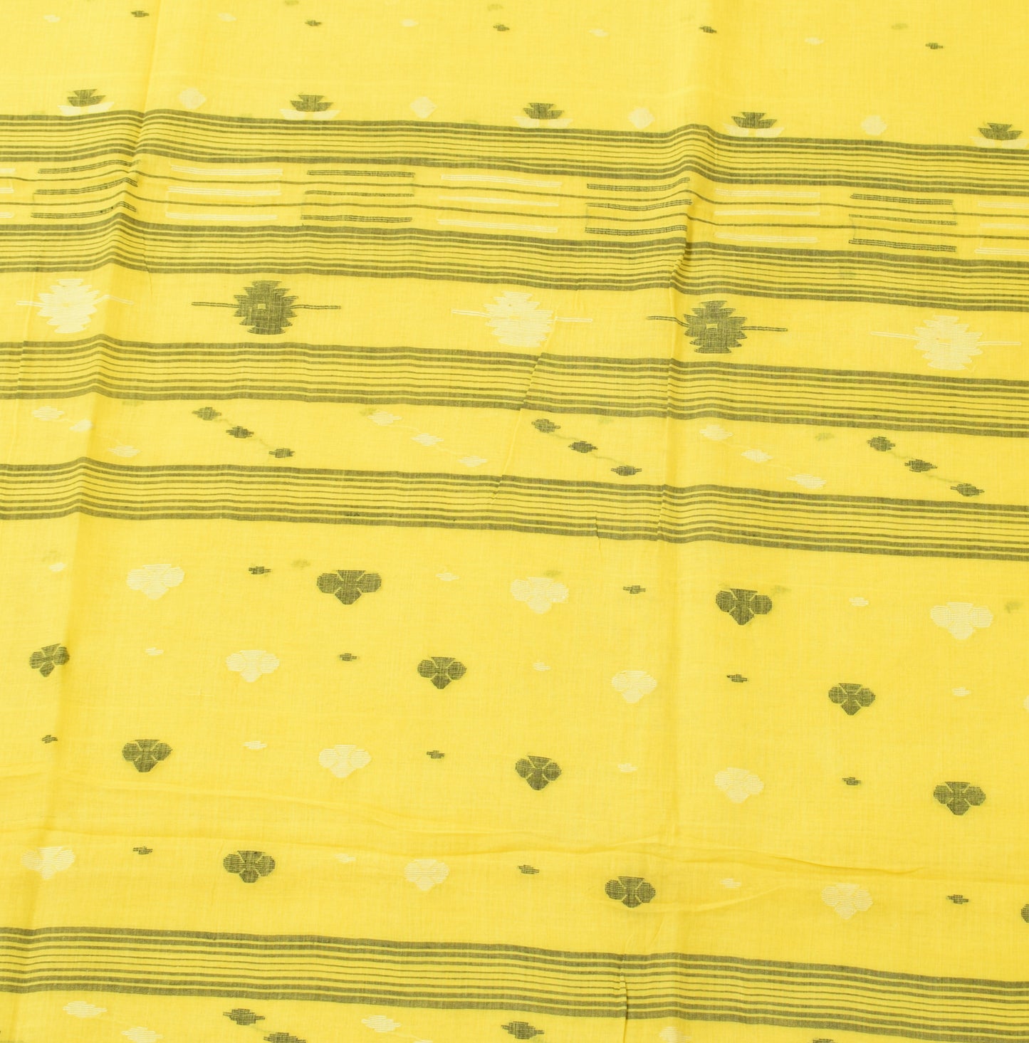 Sushila Vintage Yellow Scrap Craft Saree Pure Cotton Weaving Indian Sari Fabric