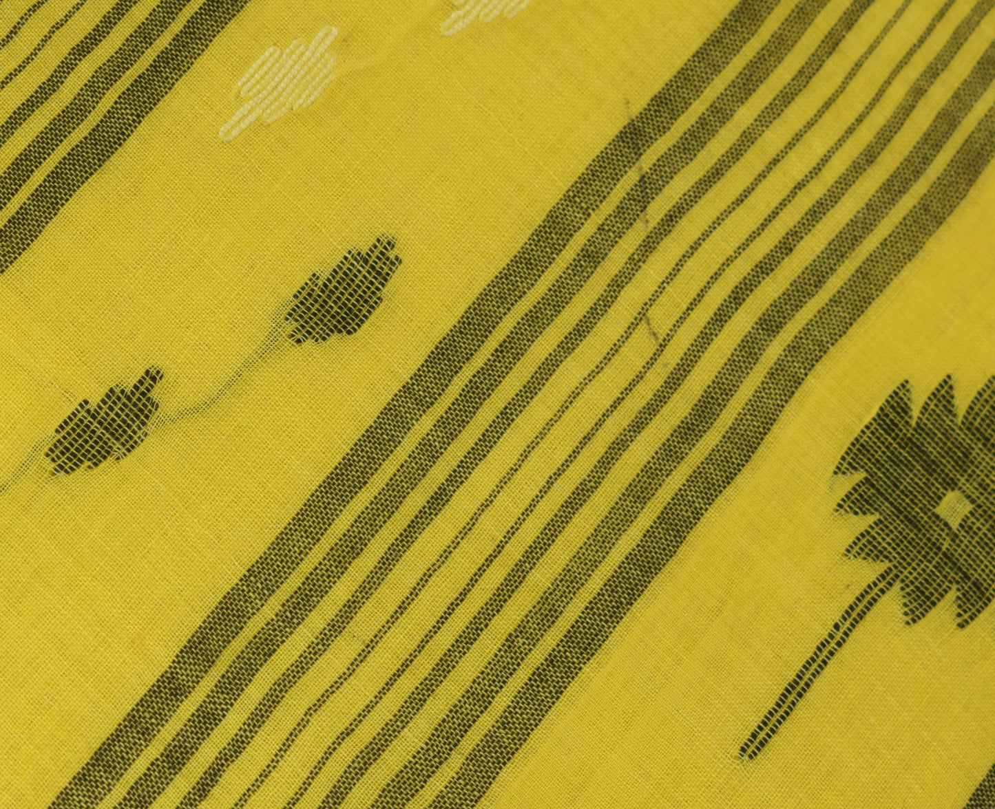 Sushila Vintage Yellow Scrap Craft Saree Pure Cotton Weaving Indian Sari Fabric