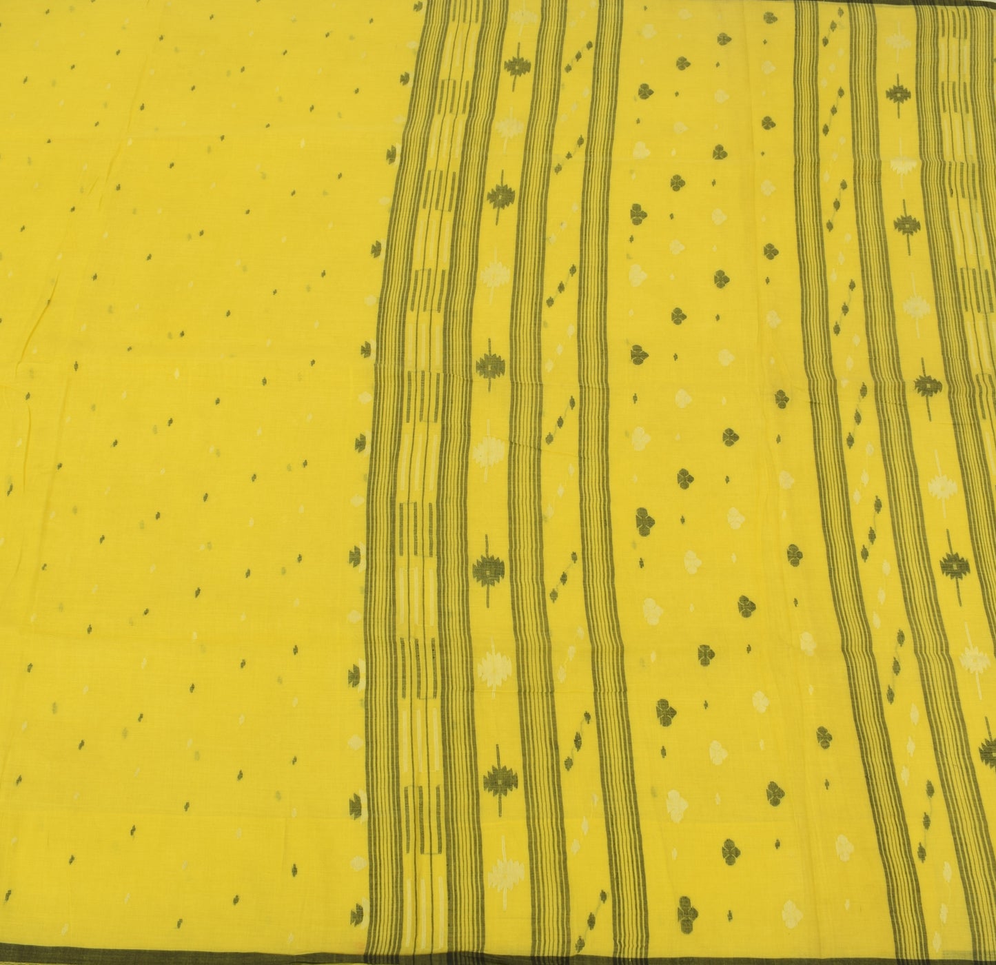 Sushila Vintage Yellow Scrap Craft Saree Pure Cotton Weaving Indian Sari Fabric