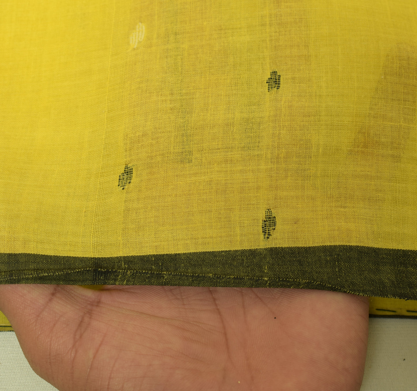 Sushila Vintage Yellow Scrap Craft Saree Pure Cotton Weaving Indian Sari Fabric
