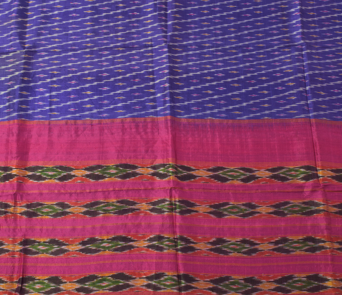 Sushila Vintage Blue Scrap Craft Sari Pure Silk Hand Woven Ikkat Patola Fabric