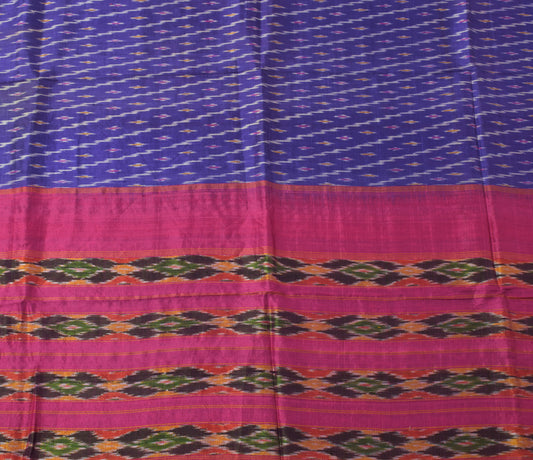 Sushila Vintage Blue Scrap Craft Sari Pure Silk Hand Woven Ikkat Patola Fabric
