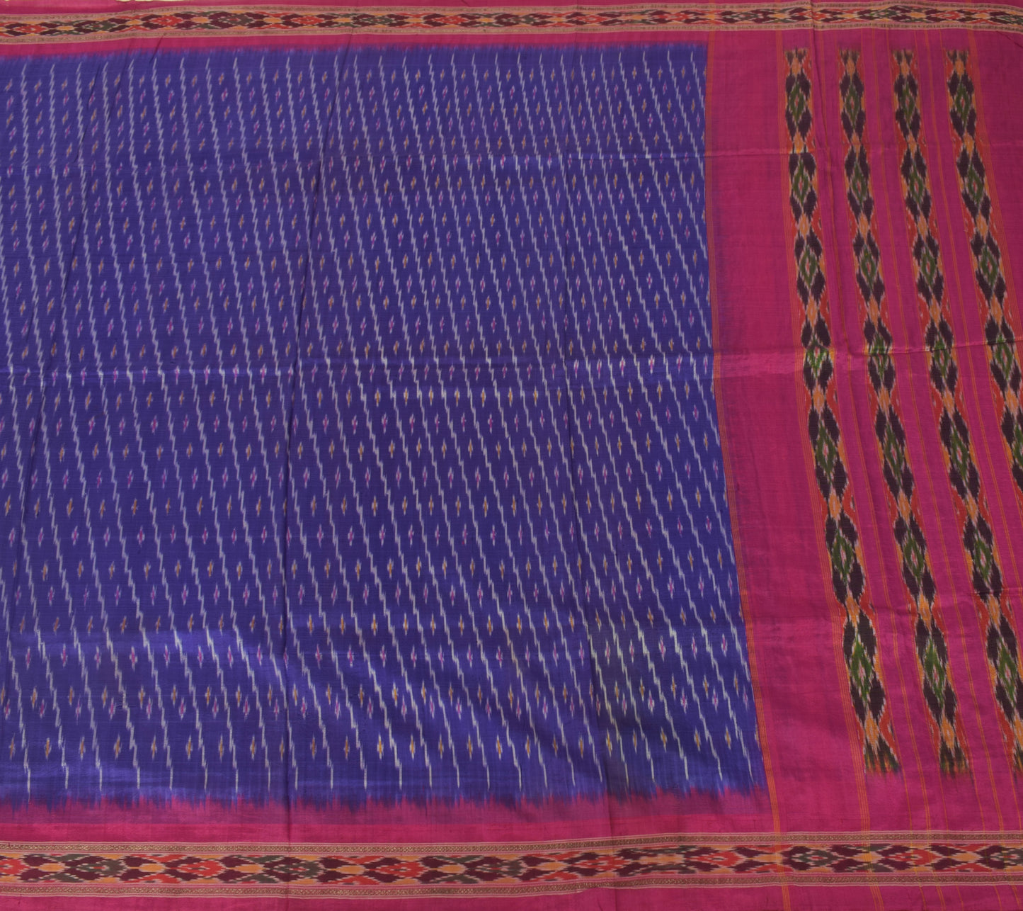 Sushila Vintage Blue Scrap Craft Sari Pure Silk Hand Woven Ikkat Patola Fabric