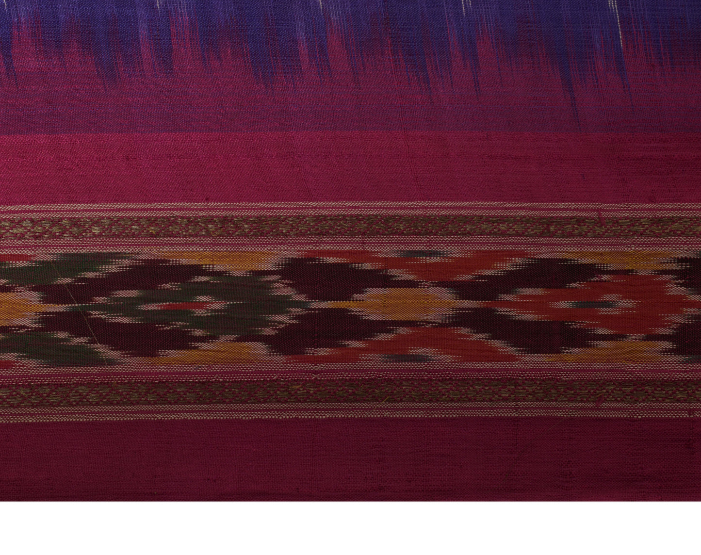 Sushila Vintage Blue Scrap Craft Sari Pure Silk Hand Woven Ikkat Patola Fabric