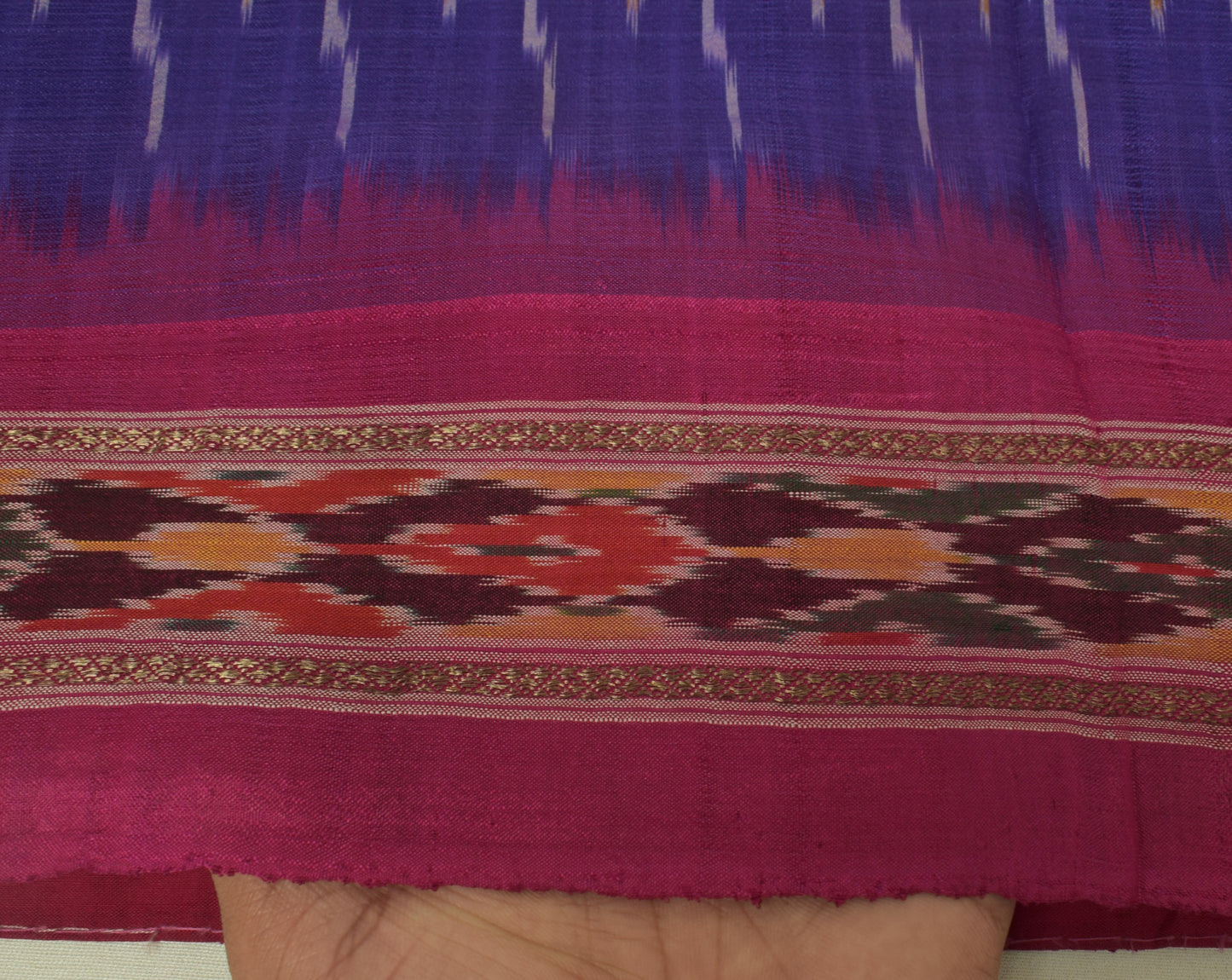 Sushila Vintage Blue Scrap Craft Sari Pure Silk Hand Woven Ikkat Patola Fabric