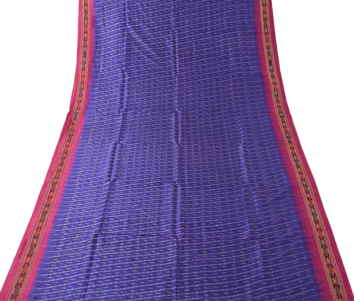 Sushila Vintage Blue Scrap Craft Sari Pure Silk Hand Woven Ikkat Patola Fabric