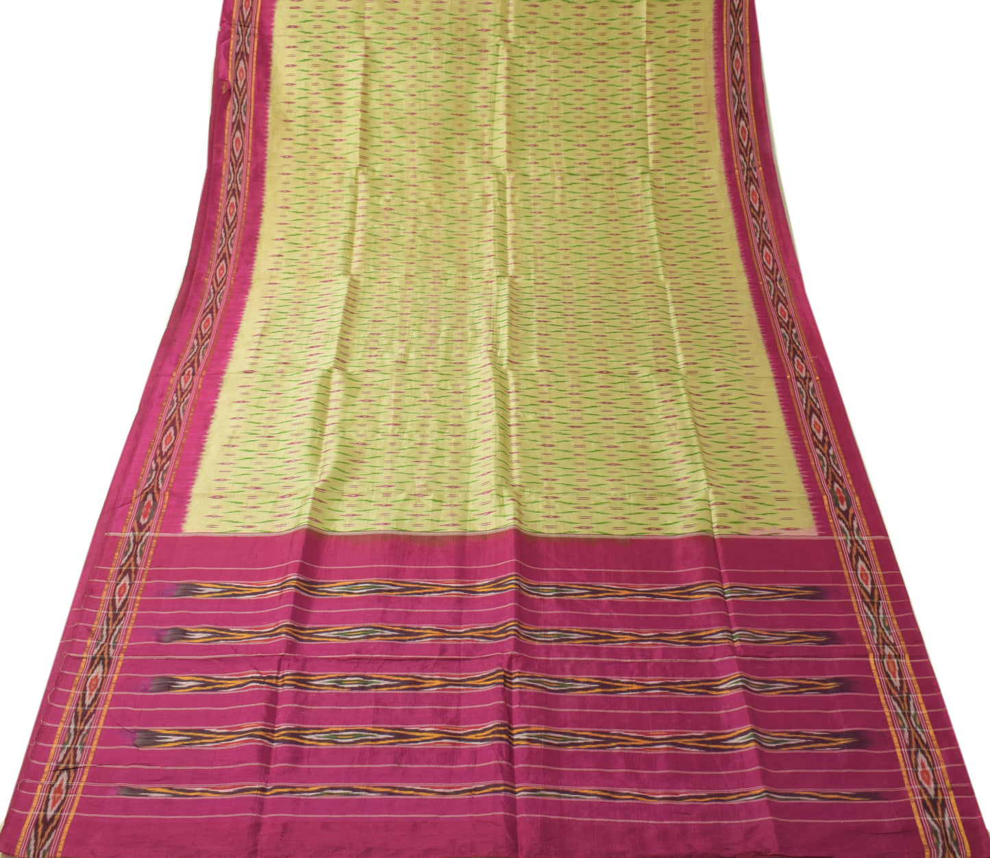 Sushila Vintage Cream Scrap Craft Saree Pure Silk Hand Woven Ikkat Patola Fabric