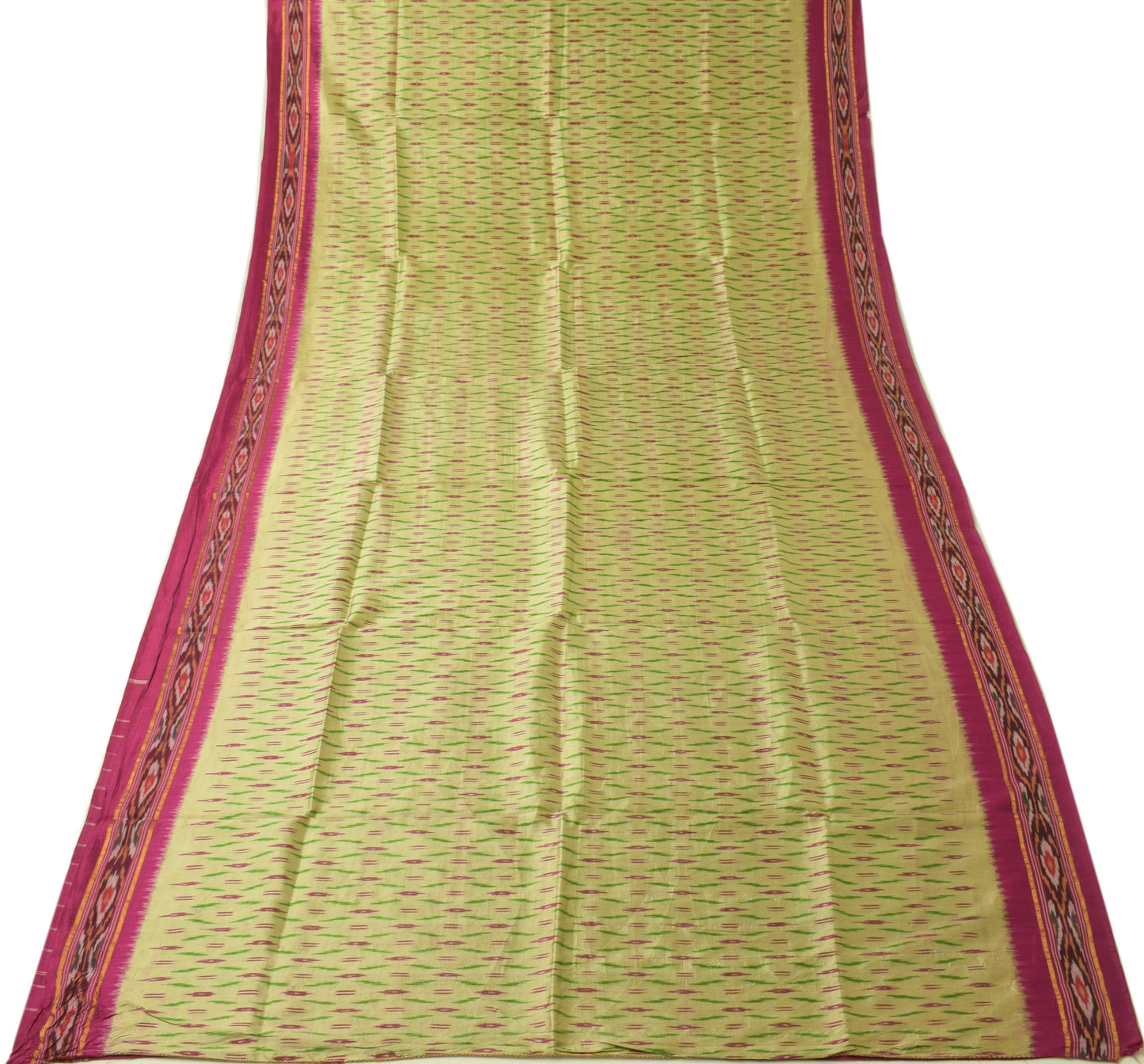 Sushila Vintage Cream Scrap Craft Saree Pure Silk Hand Woven Ikkat Patola Fabric