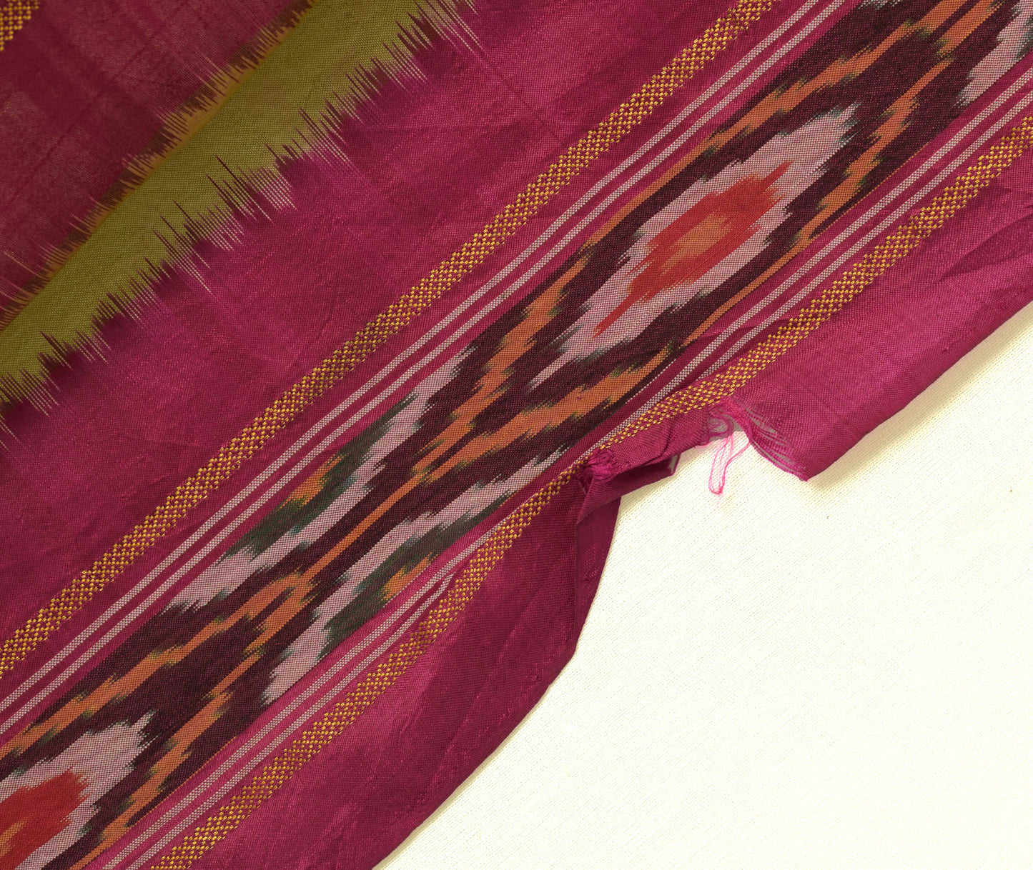 Sushila Vintage Cream Scrap Craft Saree Pure Silk Hand Woven Ikkat Patola Fabric