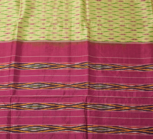 Sushila Vintage Cream Scrap Craft Saree Pure Silk Hand Woven Ikkat Patola Fabric