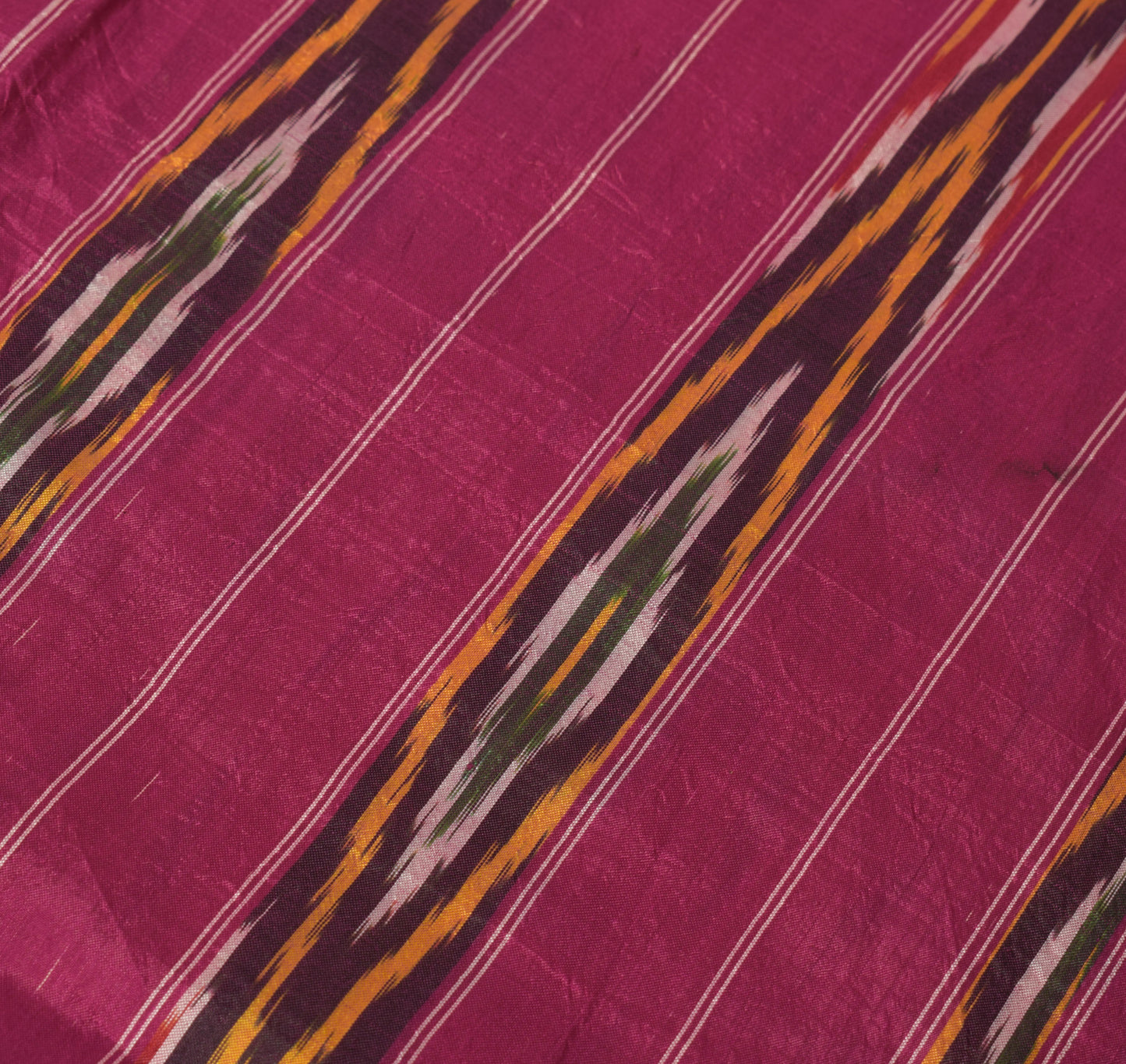 Sushila Vintage Cream Scrap Craft Saree Pure Silk Hand Woven Ikkat Patola Fabric