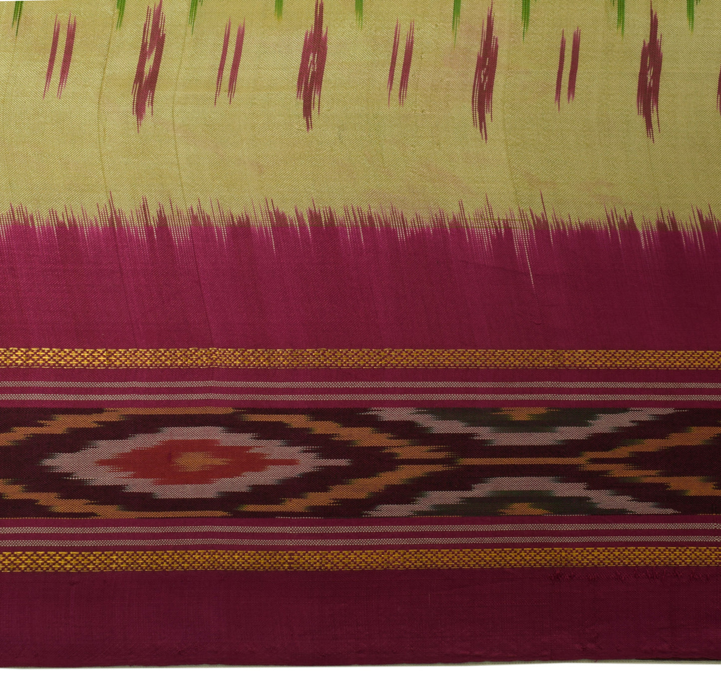 Sushila Vintage Cream Scrap Craft Saree Pure Silk Hand Woven Ikkat Patola Fabric