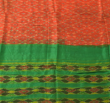 Sushila Vintage Orange Scrap Saree Pure Silk Hand Woven Ikkat Patola Sari Fabric