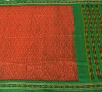 Sushila Vintage Orange Scrap Saree Pure Silk Hand Woven Ikkat Patola Sari Fabric