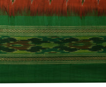 Sushila Vintage Orange Scrap Saree Pure Silk Hand Woven Ikkat Patola Sari Fabric