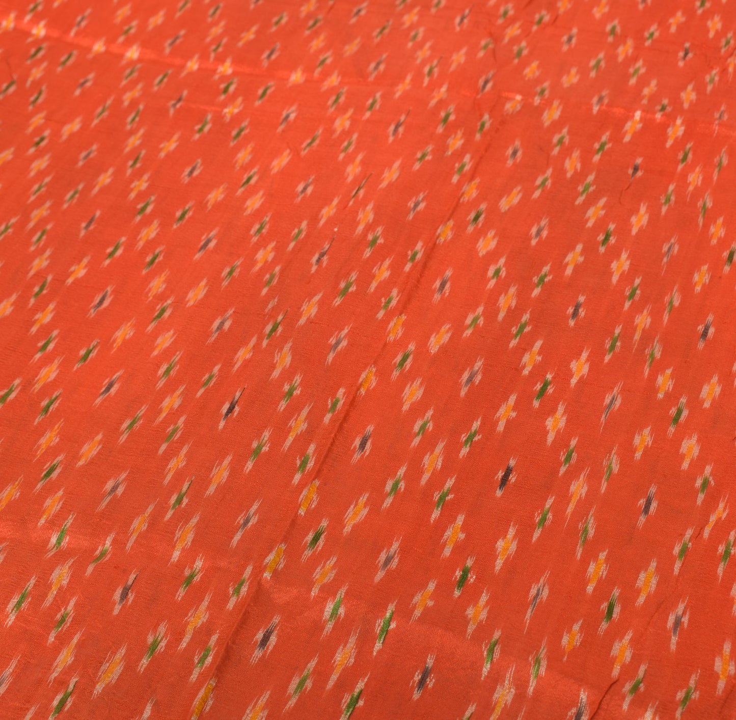 Sushila Vintage Orange Scrap Saree Pure Silk Hand Woven Ikkat Patola Sari Fabric