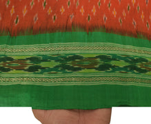 Sushila Vintage Orange Scrap Saree Pure Silk Hand Woven Ikkat Patola Sari Fabric