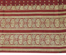 Sushila Vintage Maroon BANARASI Brocade Scrap Sari Pure Silk Woven Sari Fabric