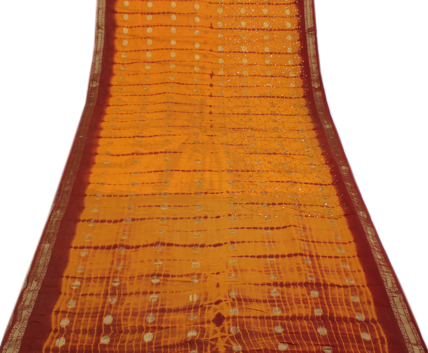 Sushila Vintage Mustard Scrap Sari Blend Georgette Silk Woven Floral Sari Fabric