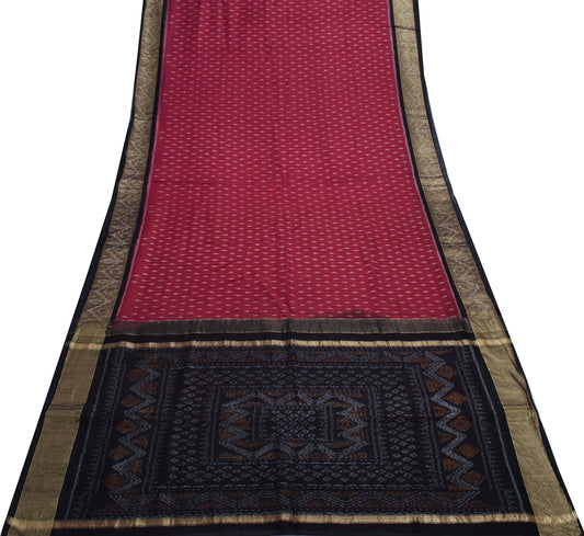 Sushila Vintage Maroon Scrap Saree 100% Pure Silk Woven Sari Craft 5 Yard Fabric