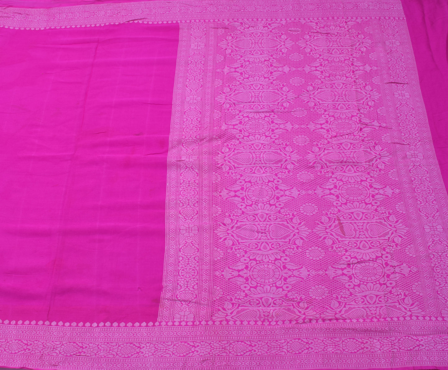 Sushila Vintage Indian Magenta Scrap Saree Pure Georgette Silk Woven Sari Fabric