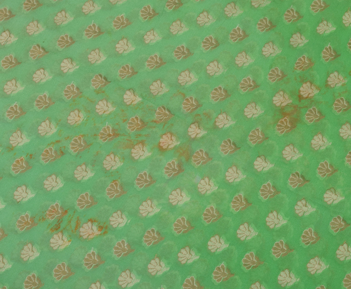 Sushila Vintage Green Scrap Saree Pure Georgette Woven Floral Sari 5 Yard Fabric