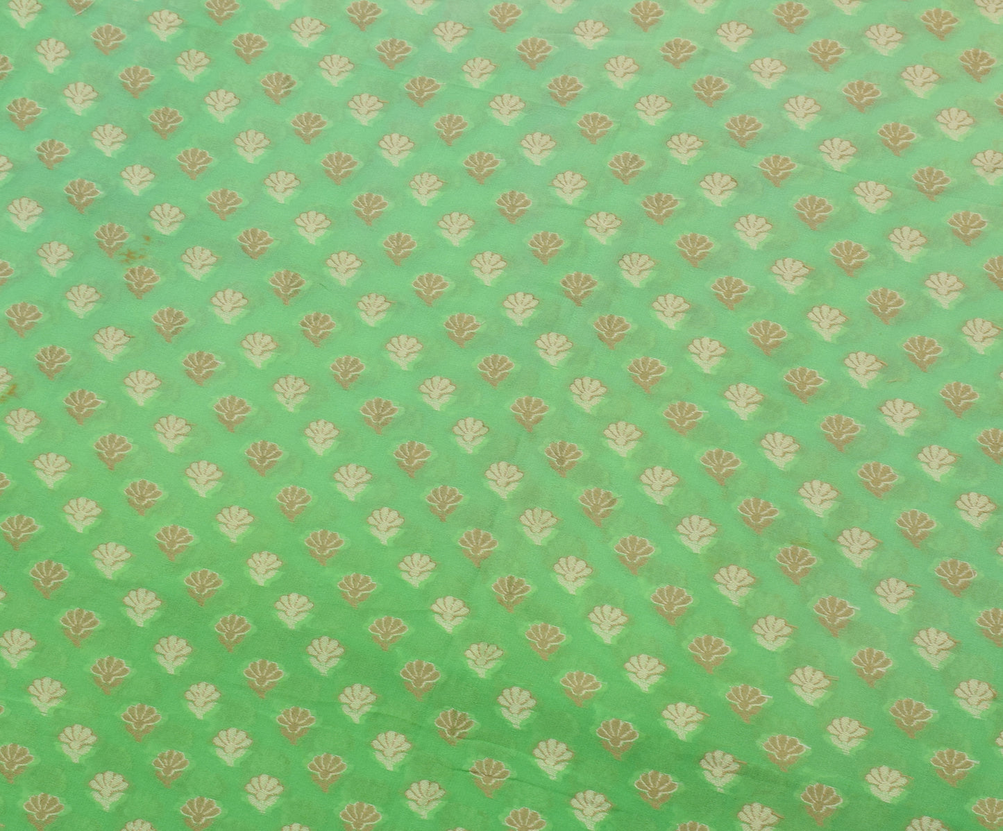 Sushila Vintage Green Scrap Saree Pure Georgette Woven Floral Sari 5 Yard Fabric