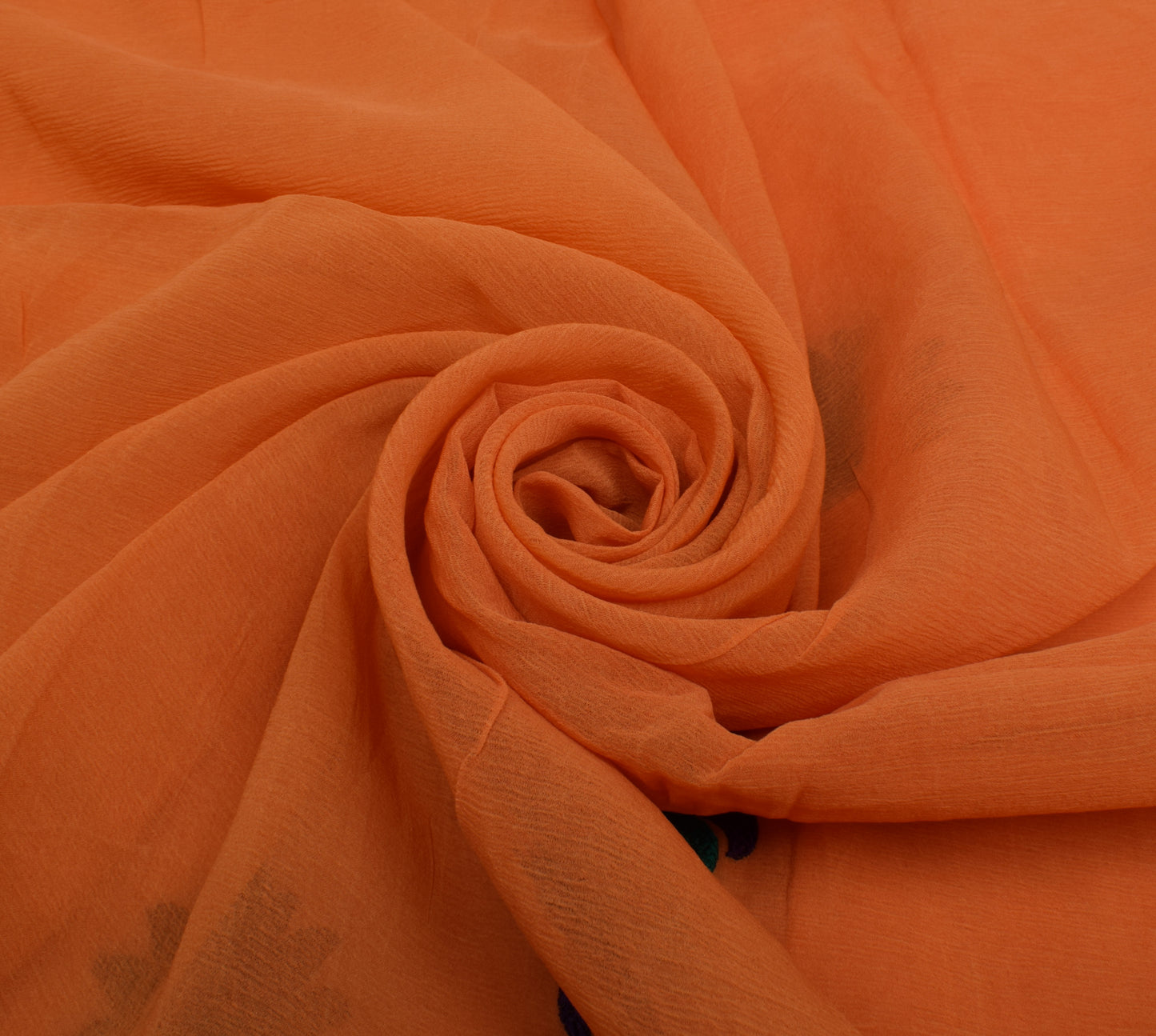Sushila Vintage Dark Orange Scrap Saree Pure Georgette Embroidered Sari Fabric