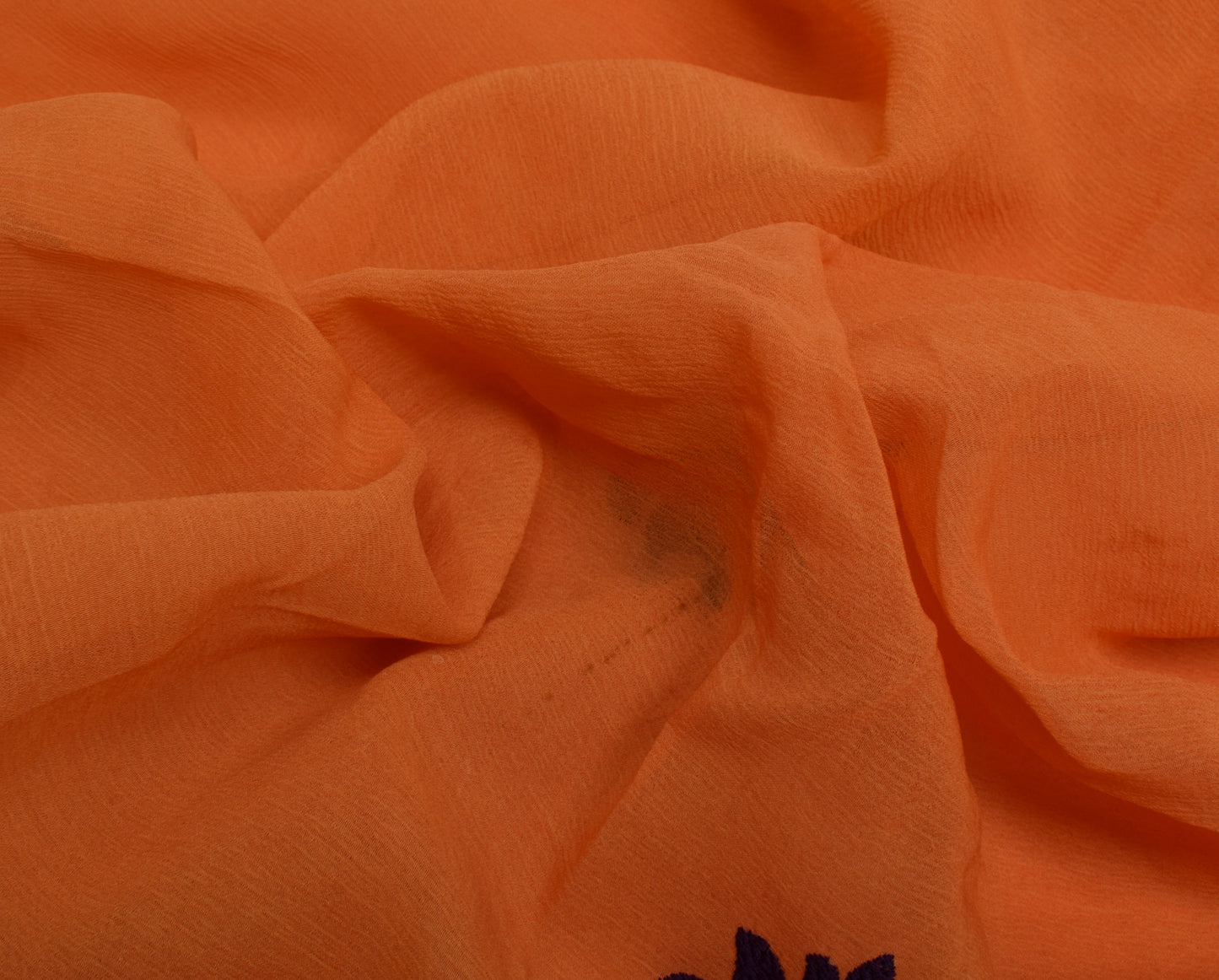 Sushila Vintage Dark Orange Scrap Saree Pure Georgette Embroidered Sari Fabric