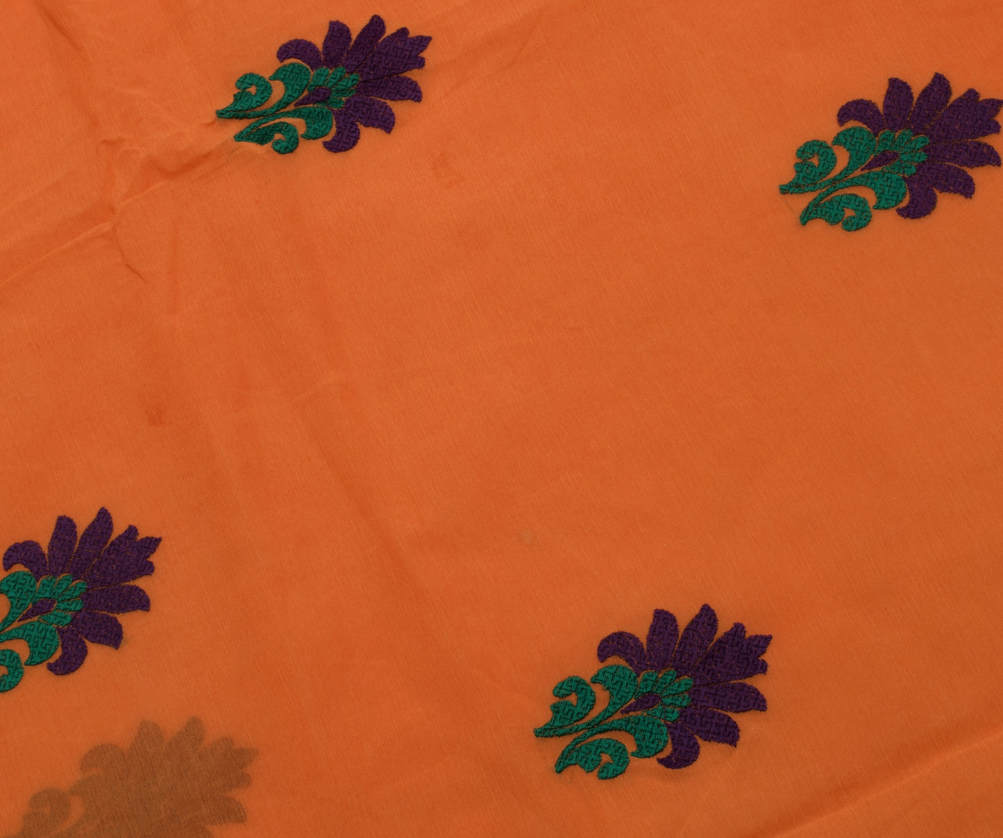 Sushila Vintage Dark Orange Scrap Saree Pure Georgette Embroidered Sari Fabric