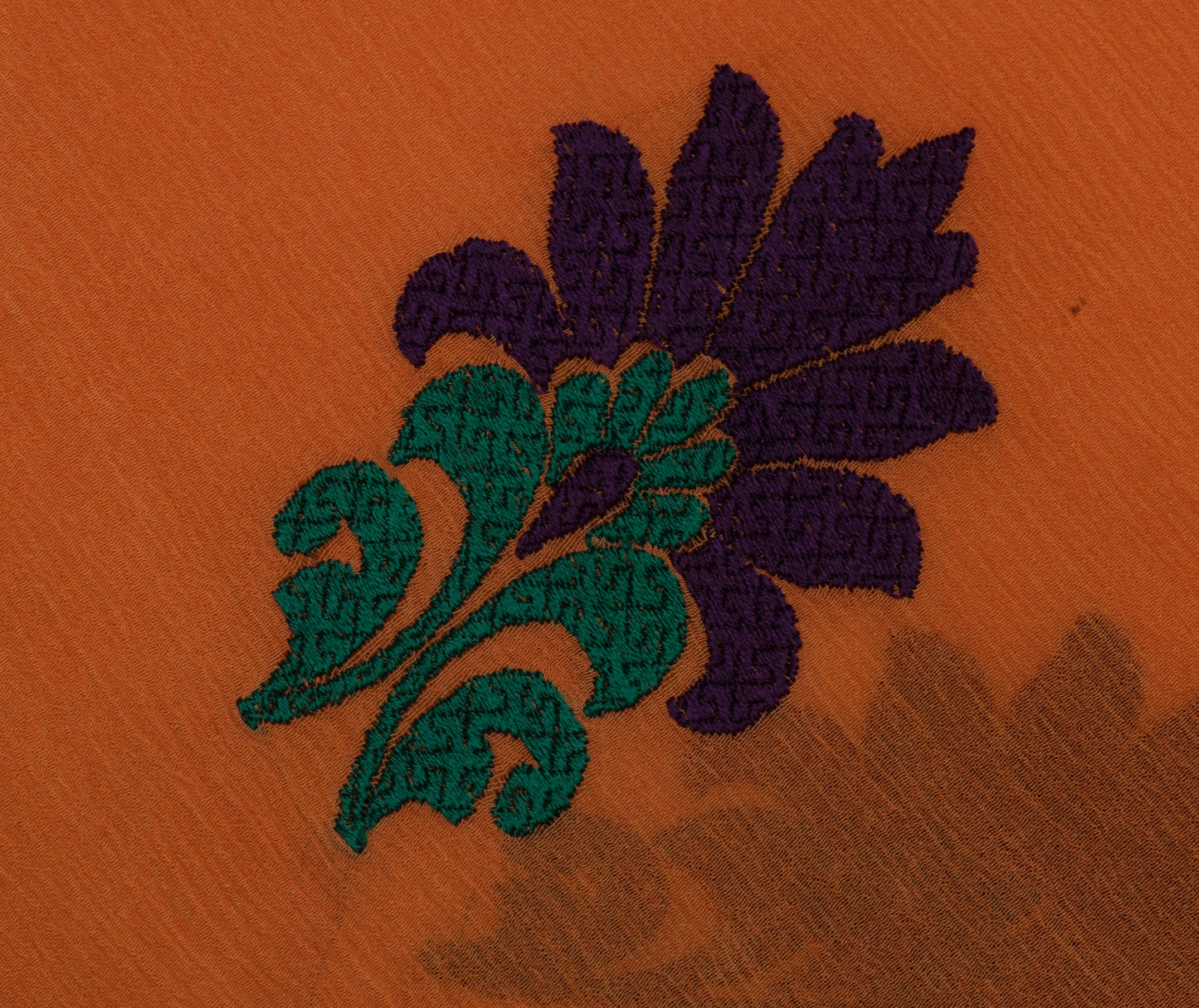 Sushila Vintage Dark Orange Scrap Saree Pure Georgette Embroidered Sari Fabric