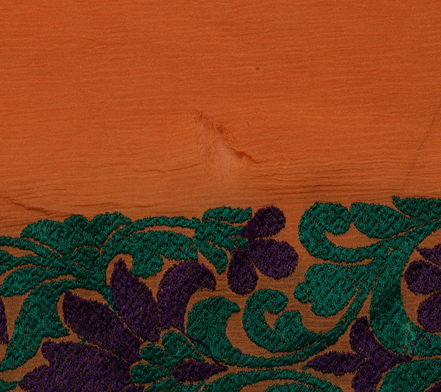 Sushila Vintage Dark Orange Scrap Saree Pure Georgette Embroidered Sari Fabric